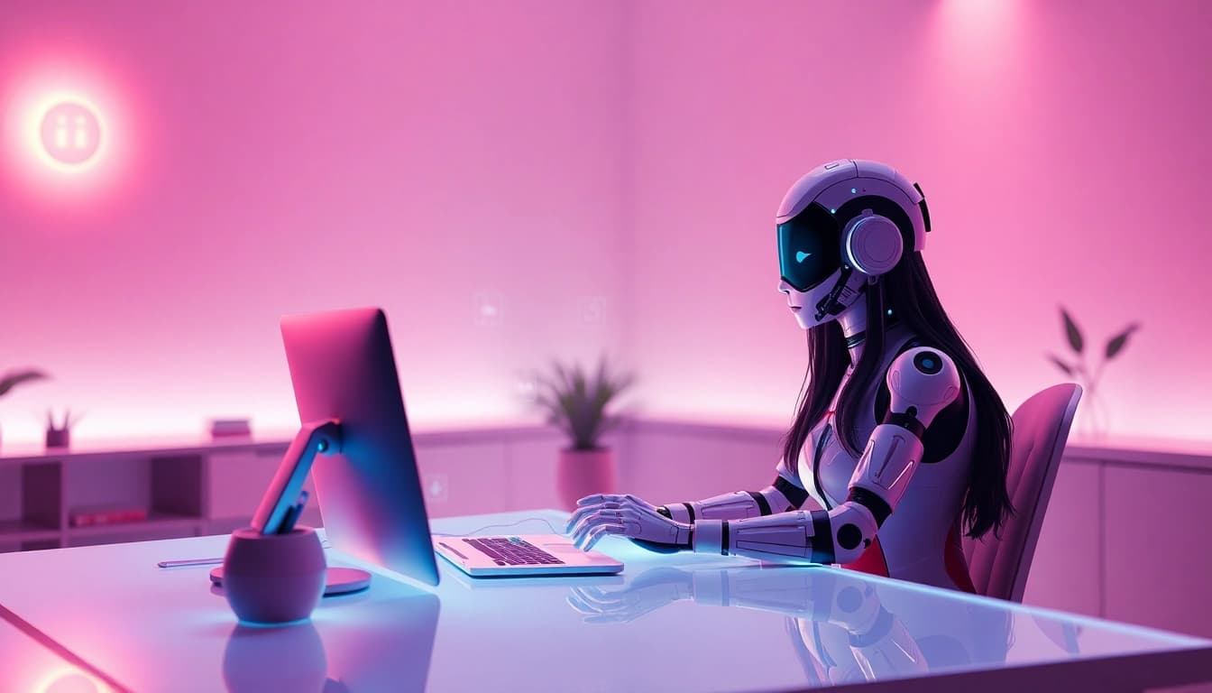 Engaging sex AI chat with a friendly AI character in a warm, modern setting.
