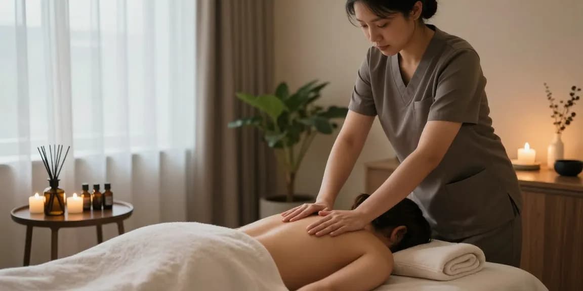 Relaxing 1인샵 massage therapy session in a cozy spa setting.