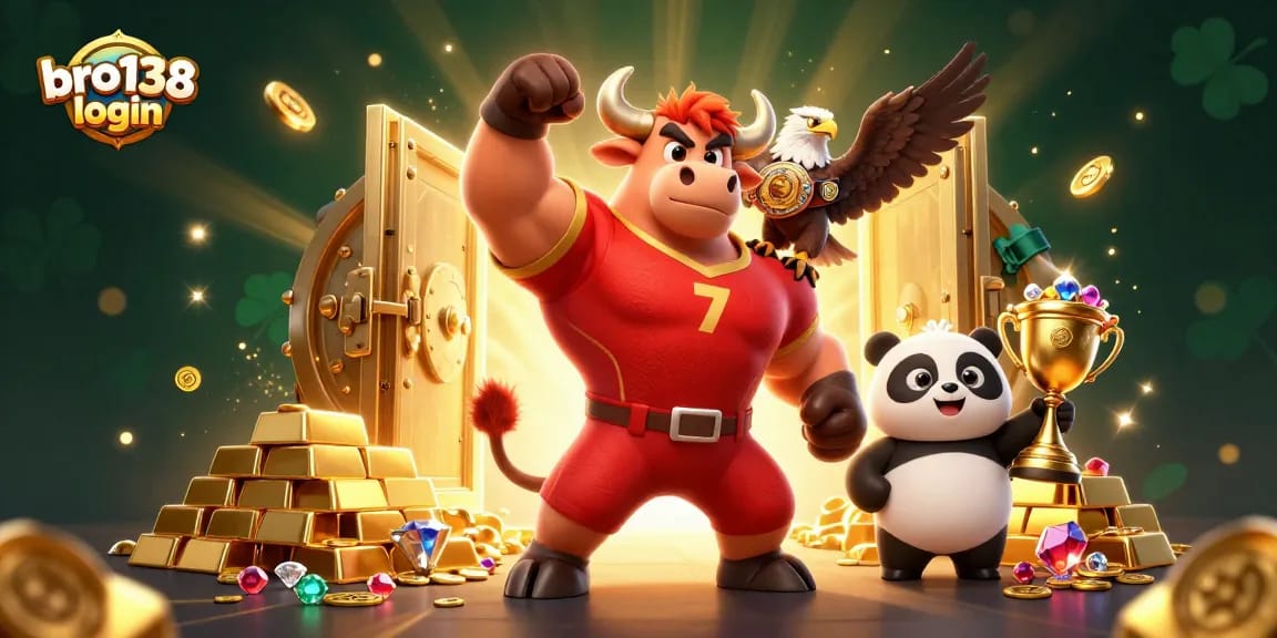 Experience the thrill of gaming with bro138 login amidst treasures and trophies in a vibrant casino scene.