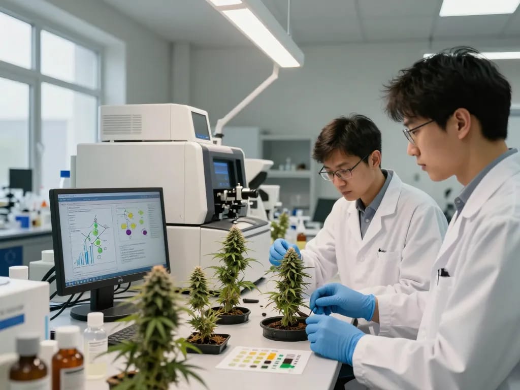 Research team in a lab analyzing cannabinoids as a leading EU cannabinoid manufacturer.