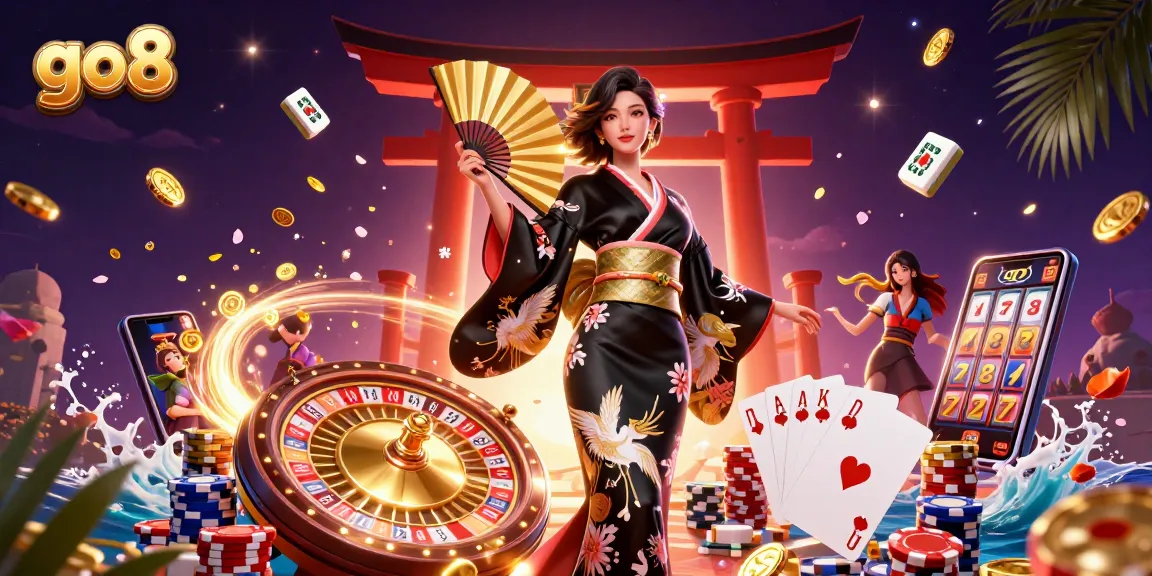 Engage in thrilling gaming experiences at go8 with our vibrant casino illustration featuring elegant characters and rich elements.