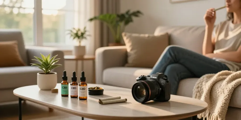 Buy pre rolled joints UK, a person enjoying a calm moment with a pre-rolled joint in a cozy home setting.