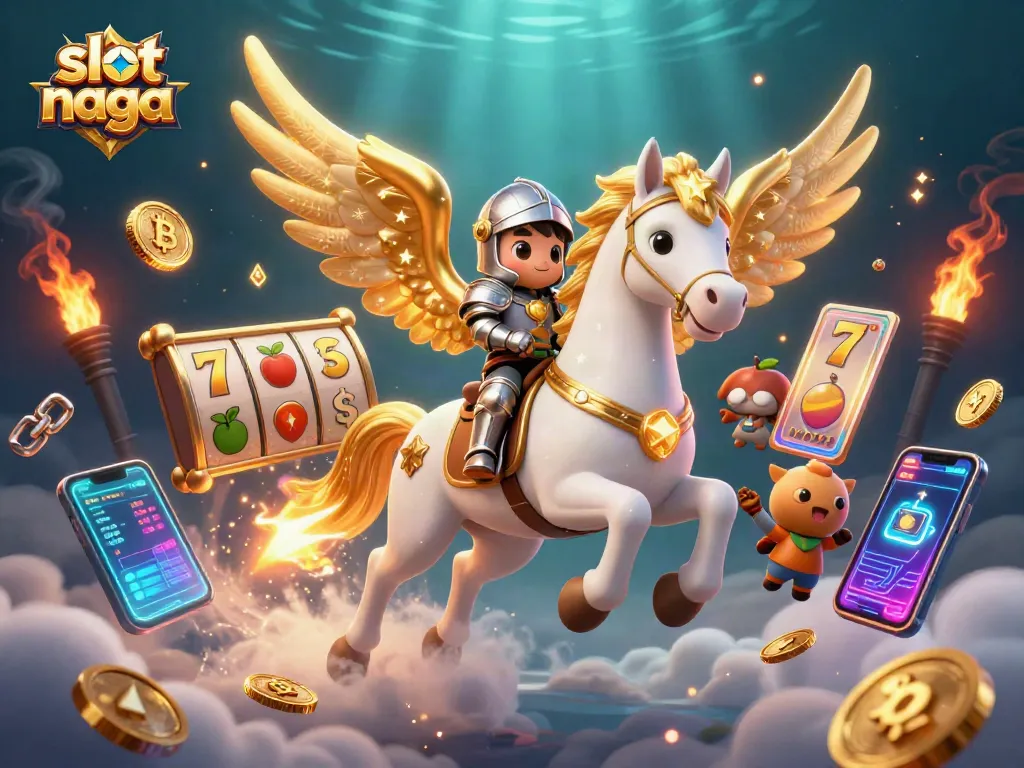 Engage in slot naga with thrilling action featuring a mystical horse, knight, and dynamic gambling elements.