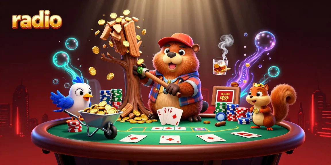 Engage with thrilling radio casino experiences featuring a cartoon beaver and friends celebrating big wins.