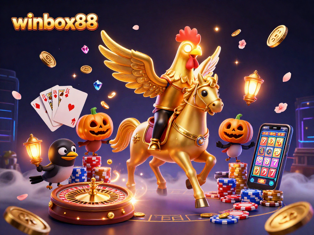 Experience thrilling gameplay at winbox88 with a golden rooster and casino action.