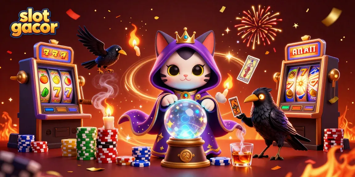Win big with slot gacor at vibrant casino scene featuring mystical characters and action-packed slots.