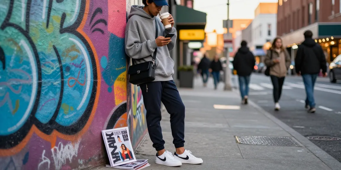 Fashionable individual at https://shs-dome5.com/ streetwear scene in vibrant urban setting.
