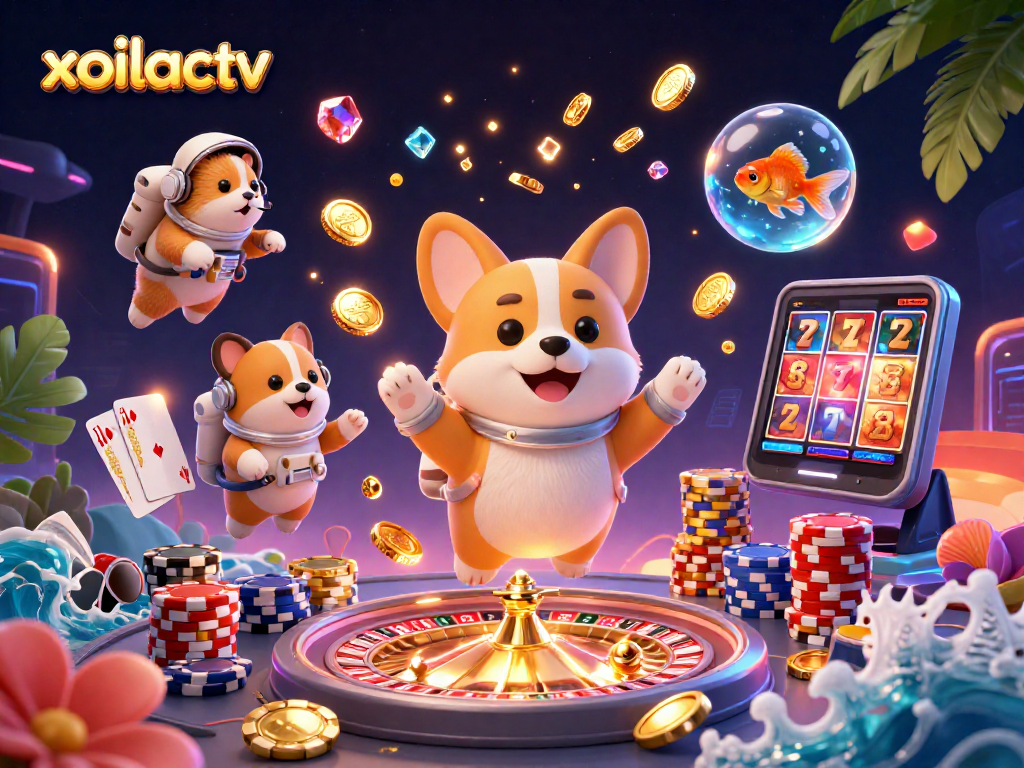 Experience the excitement of xoilactv with vibrant graphics showcasing unique casino elements and characters.