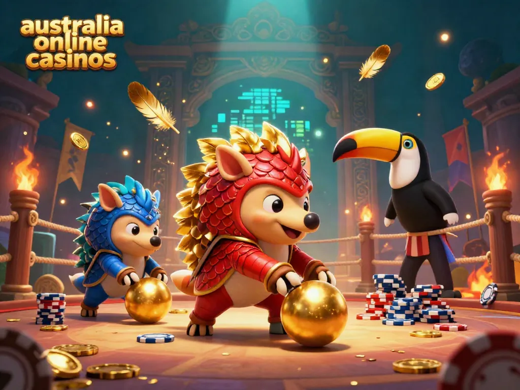 Roll with the action at australia online casinos with vibrant rival pangolins bowling poker chips in an exciting scene.