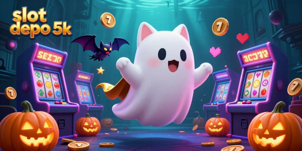 Experience the thrill of slot depo 5k with a ghost cat in a haunted casino, rich in vibrant 3D elements.