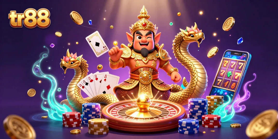 Experience the excitement of tr88 gaming with vibrant 3D temple guardian and dynamic casino elements.