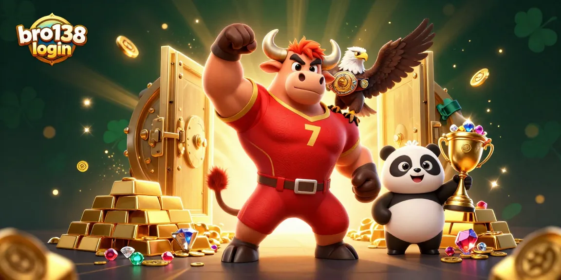 Experience the thrill of gaming with bro138 login amidst treasures and trophies in a vibrant casino scene.