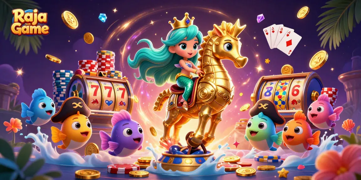 Engage in exciting gaming adventures with Raja Game's vibrant casino-themed 3D illustration.