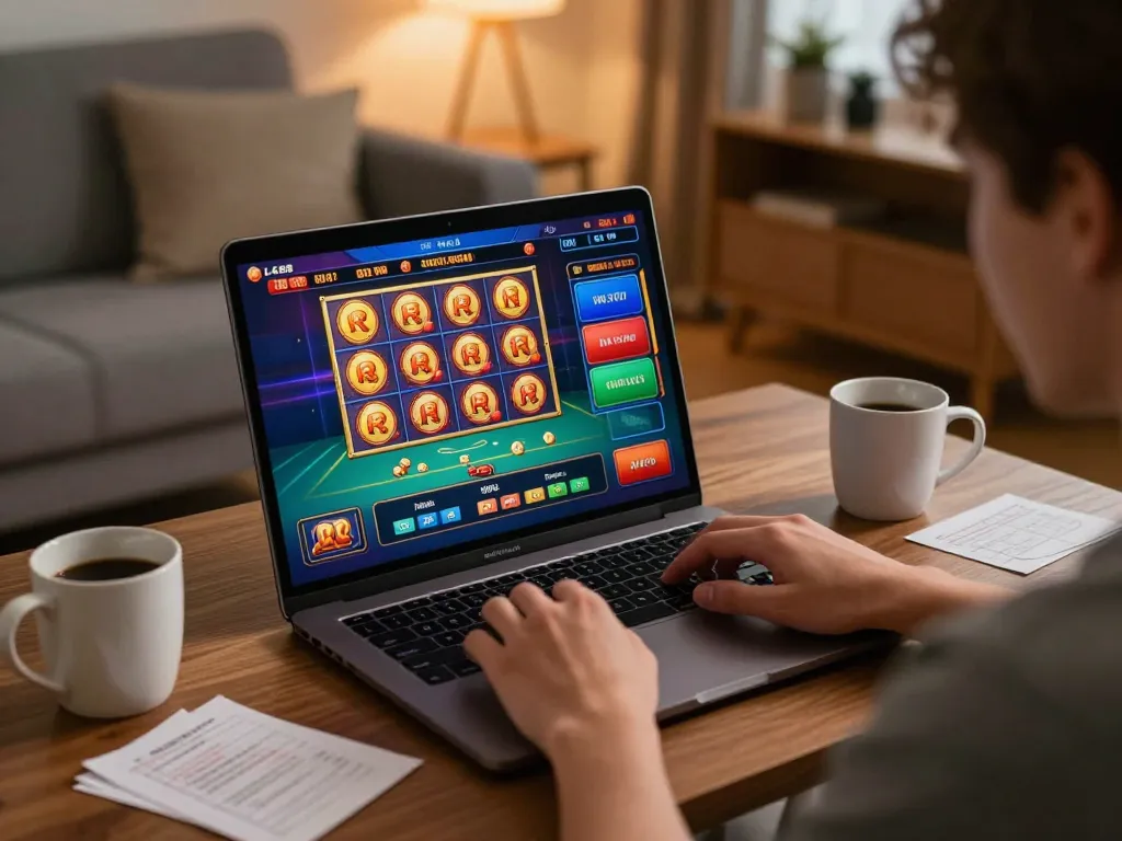 Experience exceptional gameplay at LC88 with a player engaging in online casino games in a cozy home setting