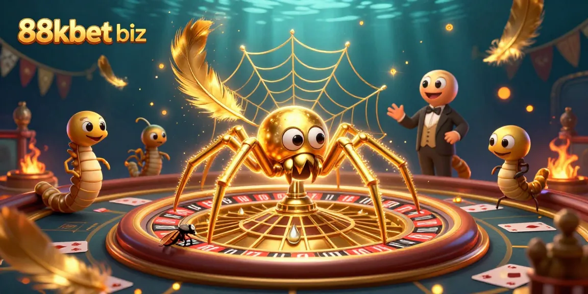 Engage with 88kbet biz at the lively roulette wheel surrounded by a vibrant 3D illustration.