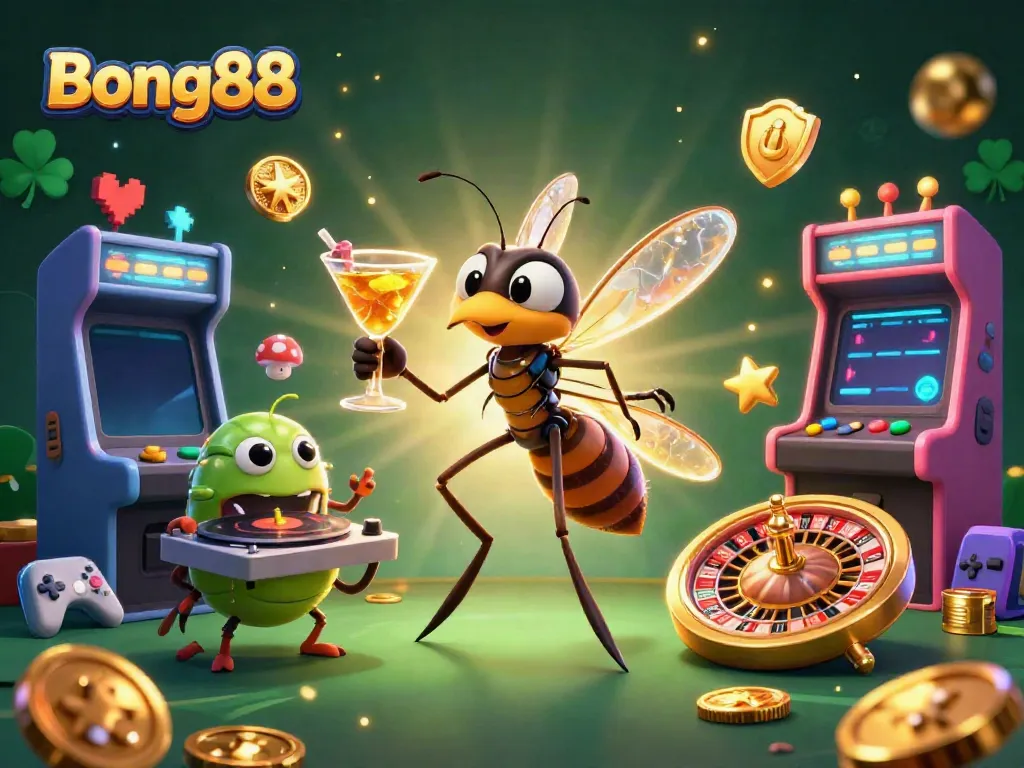 Bong88 captures the excitement of winning at the casino with animated characters and vibrant gaming elements.
