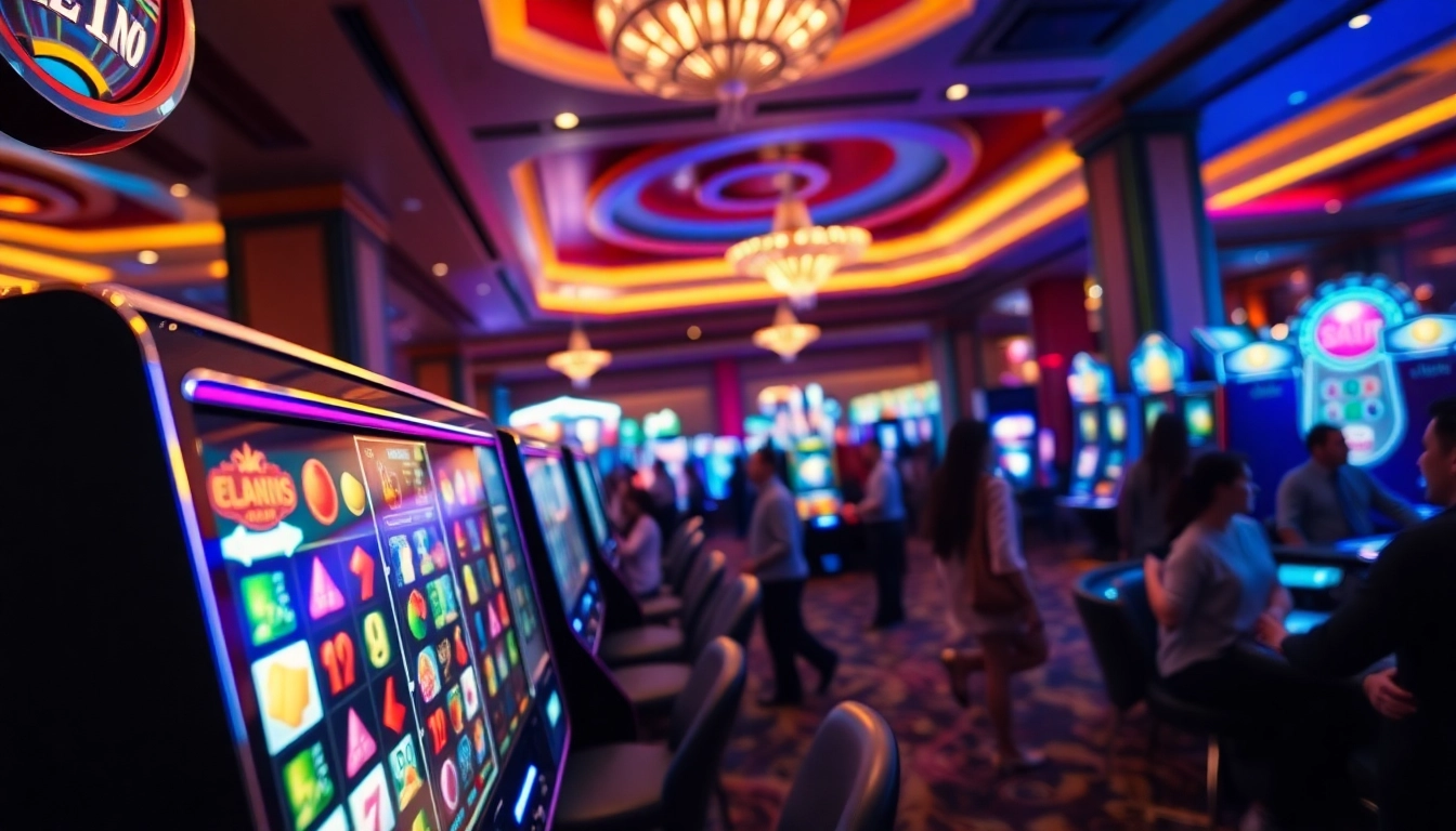 Kasino bbni4d dengan mesin slot yang menggemparkan dan pemain bersemangat.