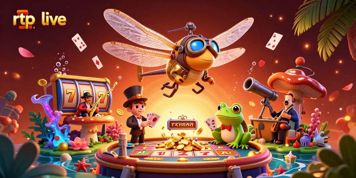 Engage with the vibrant rtp live gaming scene featuring a dragonfly pilot, frog dealer, and dynamic slots