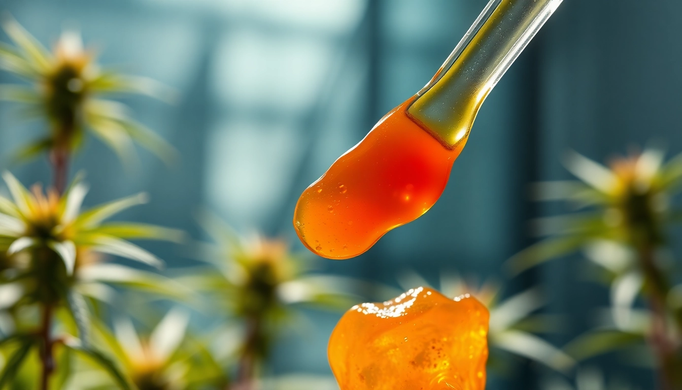 Showcasing high-quality west coast cure rosin on a glass dab tool in a bright lab.