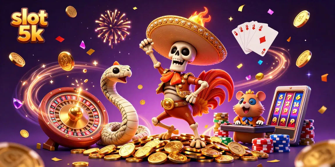Experience thrilling wins with slot 5k in this vibrant casino-themed illustration.