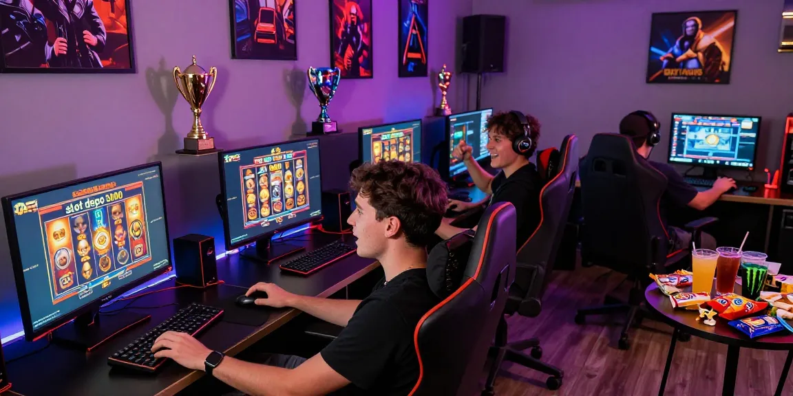 Engaged players enjoying slot depo 5000 games in a vibrant online gaming lounge atmosphere.