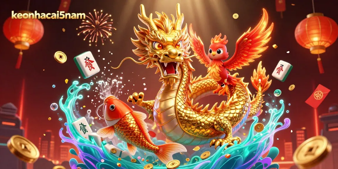 Engage with keonhacai5nam for thrilling betting experiences featuring a powerful dragon and vibrant cherry blossoms.
