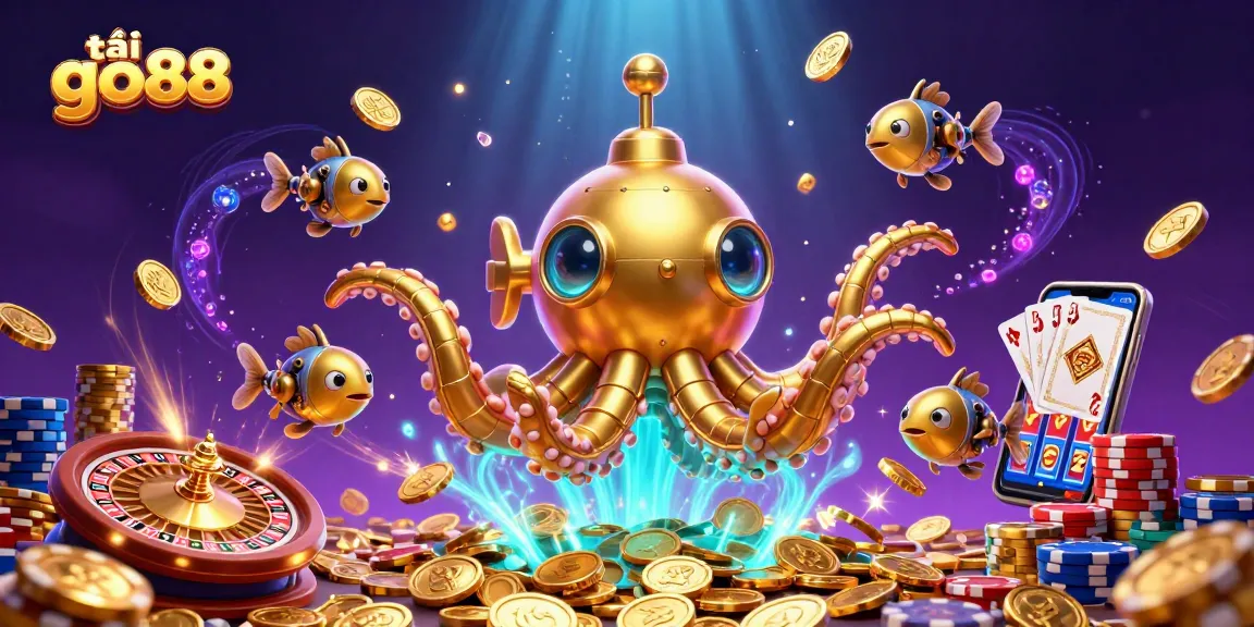 Engage in casino fun with tải go88, featuring dynamic gold coins and mechanical fish.