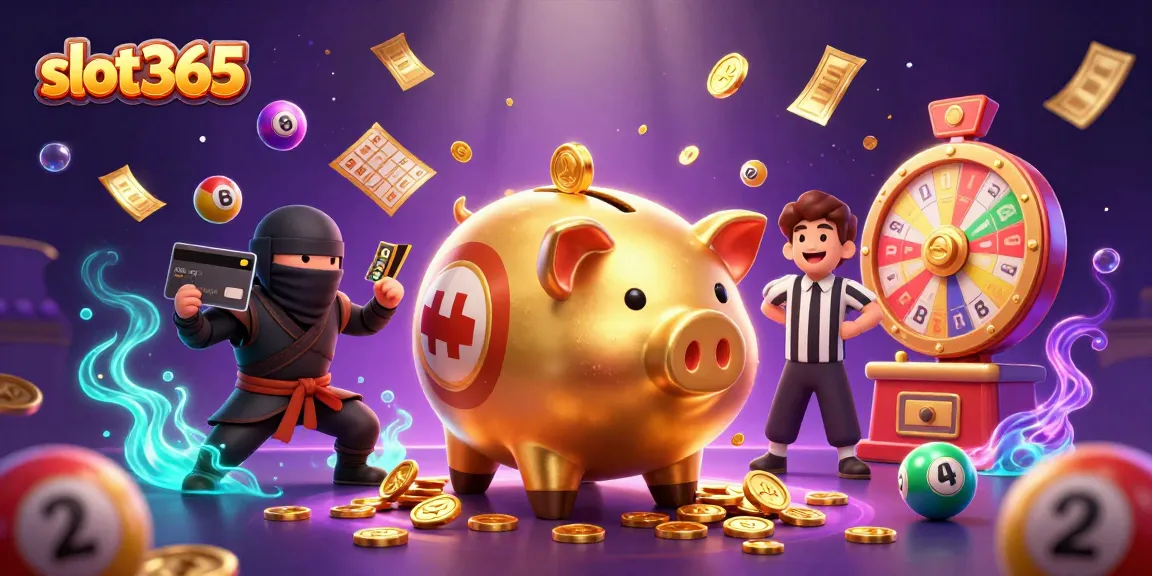 Experience winning thrills at slot365 with a rich, colorful casino-themed 3D illustration.