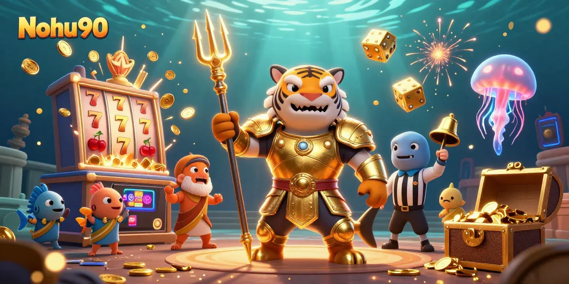 Nohu90 offers an exciting underwater casino scene with a jackpot explosion and colorful symbols.