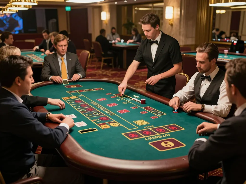 Players engaging at a baccarat table in TR88it casino, showcasing excitement and strategy.