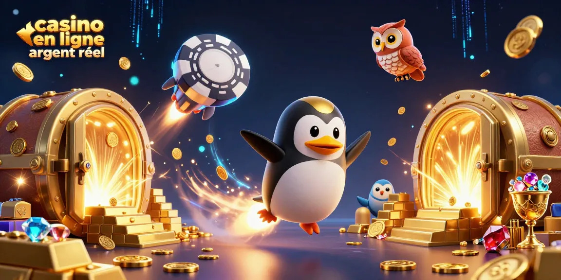 Jouez à des jeux passionnants dans un casino en ligne argent réel avec un pingouin doré dynamique.