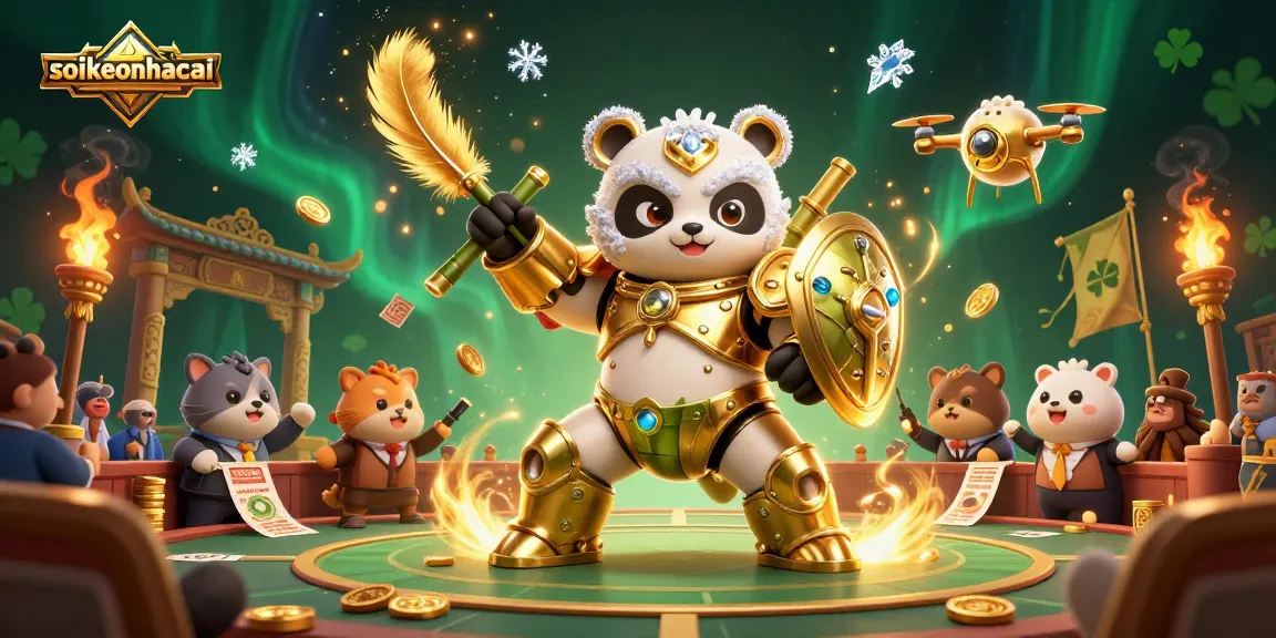 Engage in thrilling sports betting with soikeonhacai as the golden panda pilot battles in a vibrant arena.