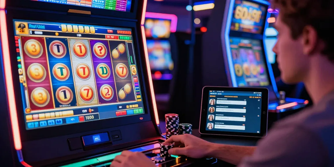 Player engaging with a virtual slot machine, colorful graphics and jackpot sign highlighting the excitement of online casino gaming.