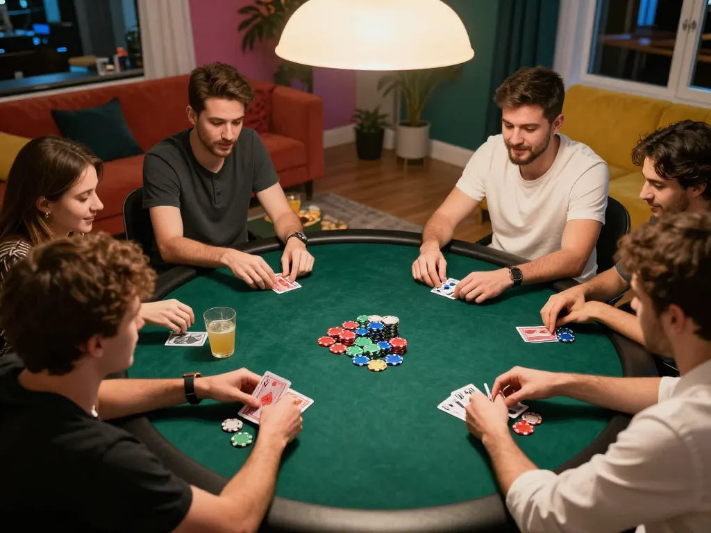 Players enjoying an exciting game night at home with HB88 poker strategies.