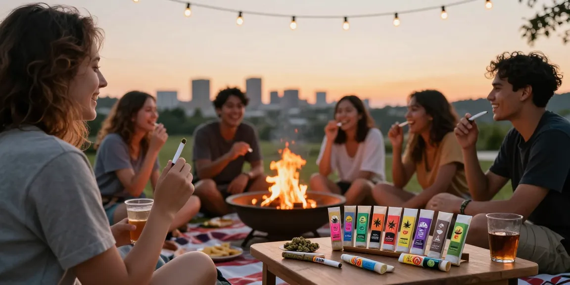 Friends enjoying pre rolled joints online in a cozy outdoor gathering.