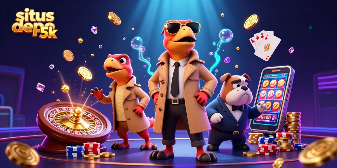 Engage with situs depo 5k by exploring a whimsical scene with raptors in a trench coat trying to enter a casino.