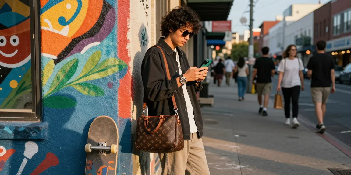 Fashionable individual showcasing 레플리카 accessories in an urban setting.
