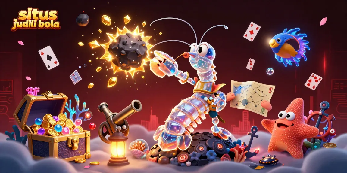 Experience situs judi bola in dynamic action with galactic characters exploding asteroids, treasure chests, and rich gaming elements.