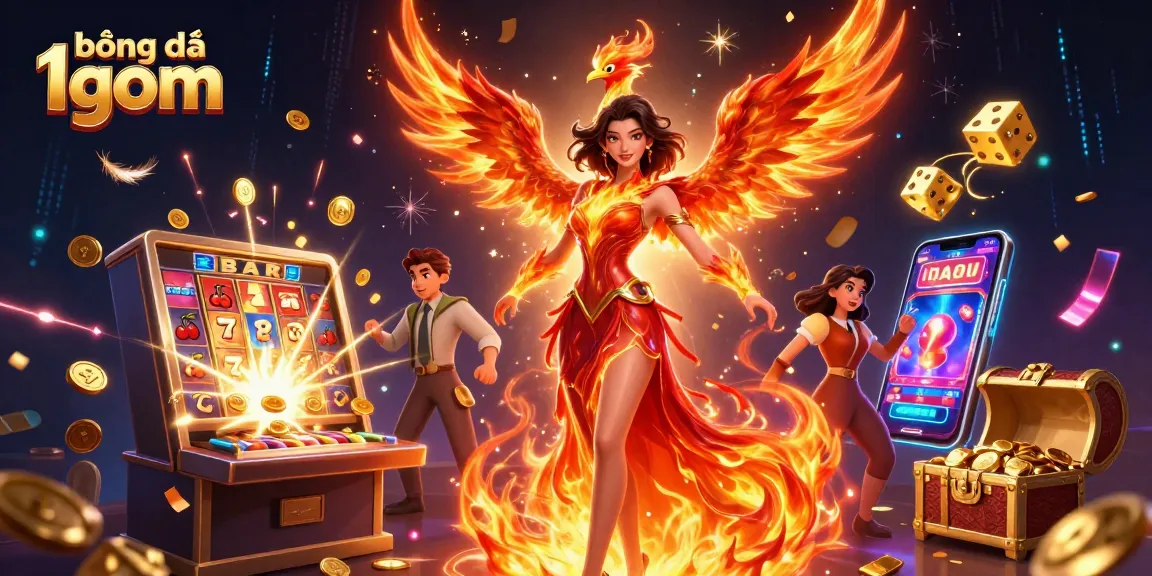 Experience thrilling moments with bóng đá 1gom in this dynamic 3D casino illustration featuring a stunning Asian woman and fiery phoenix.