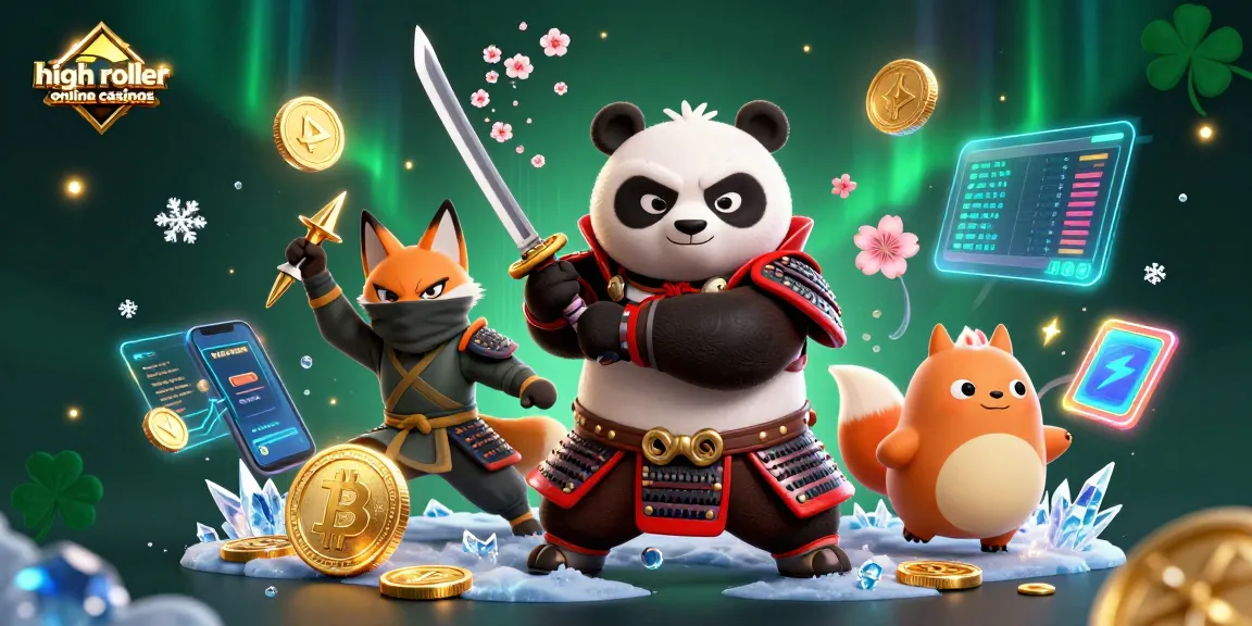 Engage with high roller online casinos through this vibrant illustration of a samurai panda and fox companion.