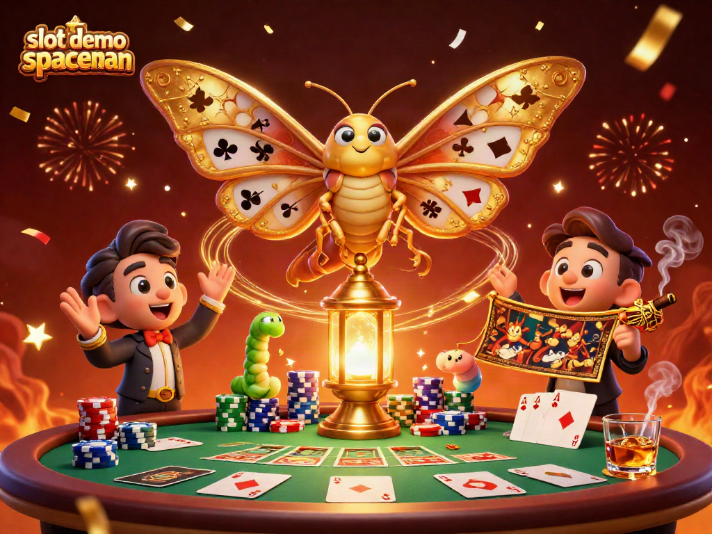 Experience thrilling gameplay with slot demo spaceman, surrounded by vibrant poker elements and golden confetti.