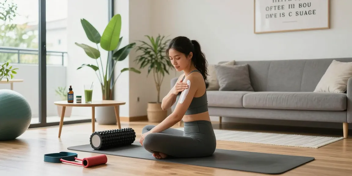 Ministry of Cannabis CBD topical being applied by an active woman during post-workout recovery in a natural living space.