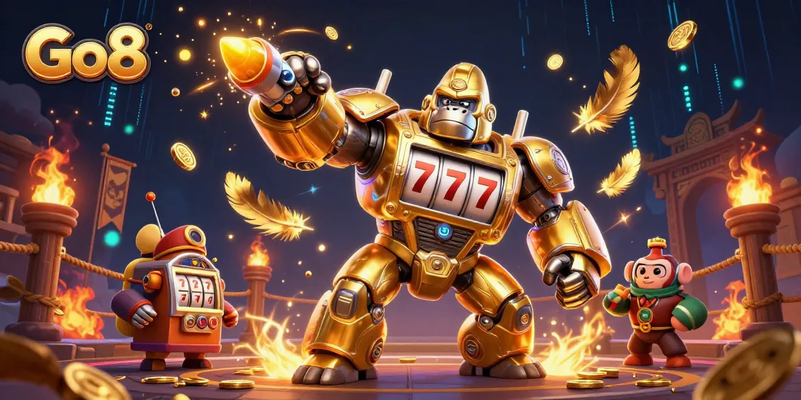 Engage with thrilling Go8 adventures featuring a golden gorilla mech, dynamic game elements, and exciting casino themes.