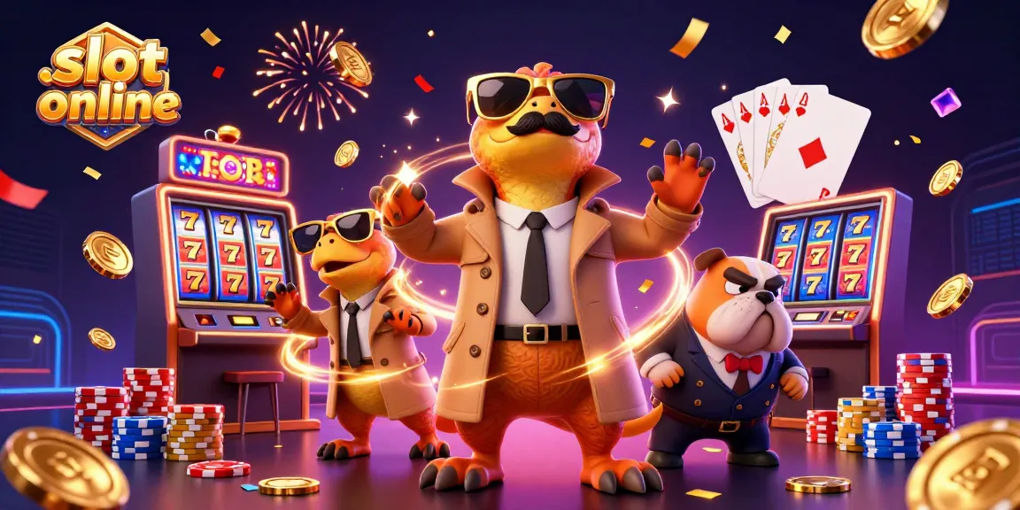 Spin the reels for slots online excitement with animated raptors in a casino scene.