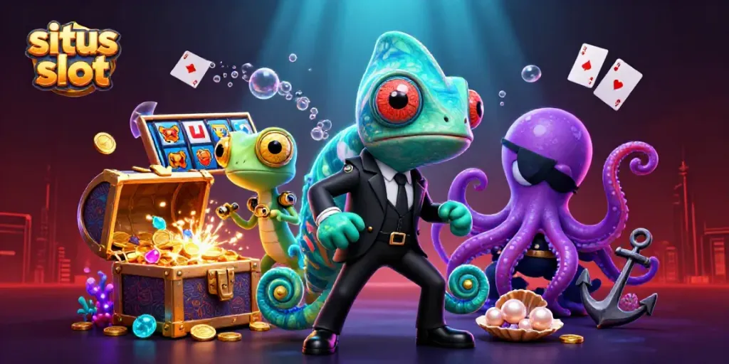 Engage with the situs slot action in this vibrant underwater casino scene packed with adventure.