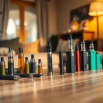 Cannabis vape products displayed on a stylish table, showcasing their elegant design and quality.