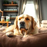 Soothing CBD For Pet products enhancing a dog's relaxation in a warm home environment.