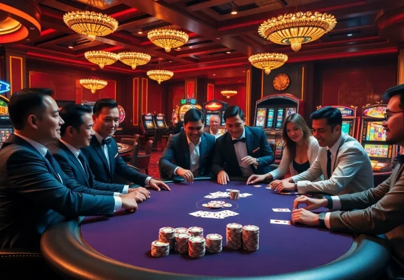 Exciting poker game at Thabet Casino, featuring players and vibrant casino elements.