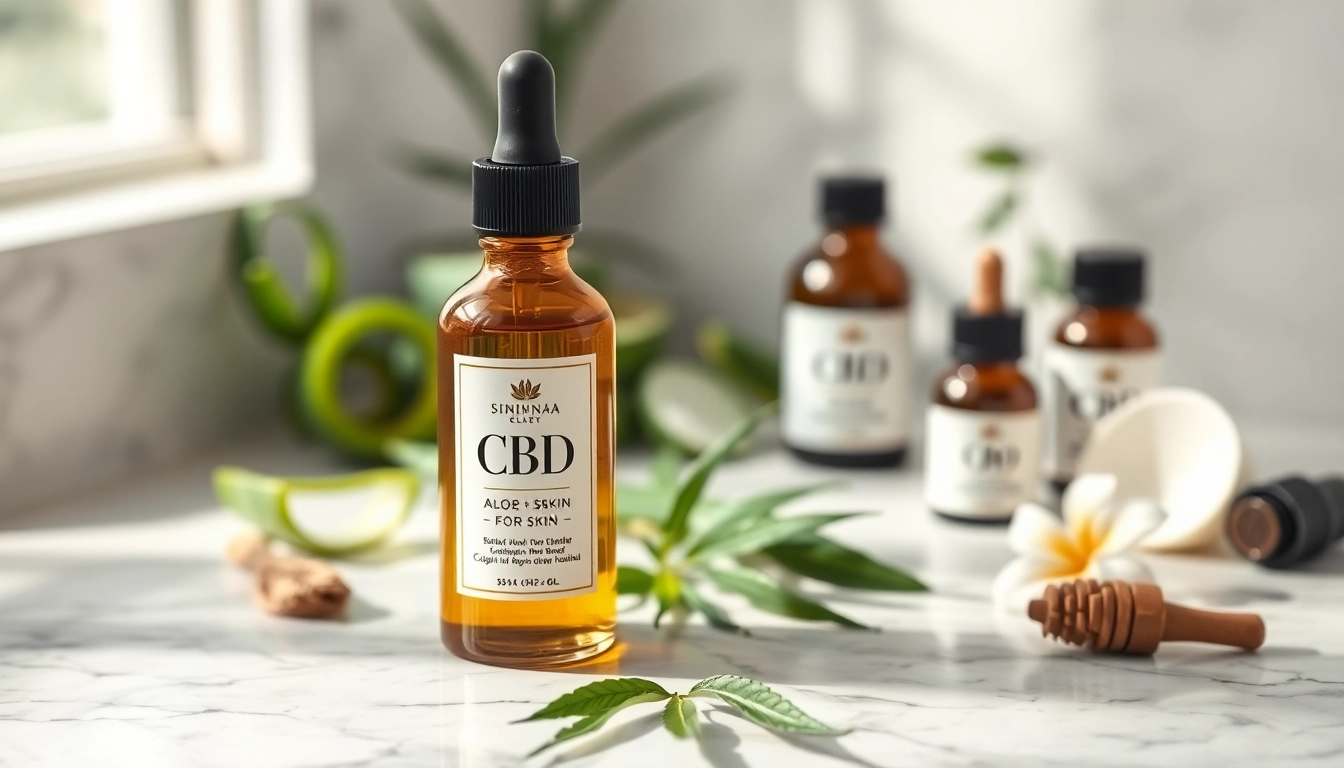 Applying CBD oil for skin amidst natural ingredients showcases its hydrating benefits.