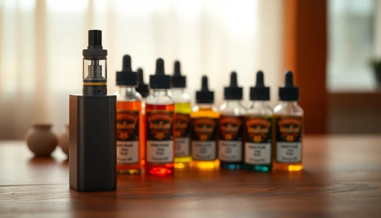 Showcase of Vape & E-Liquids in a stylish vaping setup with vibrant flavors.